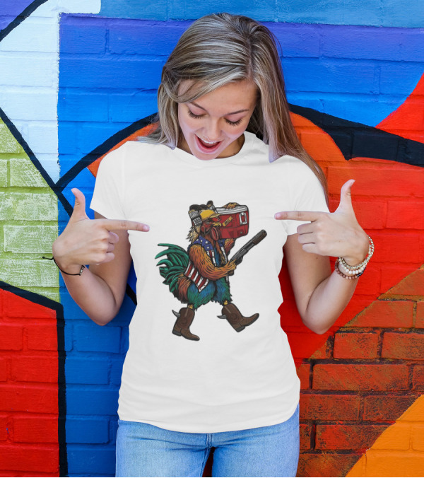 Merica Tacticock Chicken Patriotic Rooster With Beer Cooler And Shotgun T-Shirt