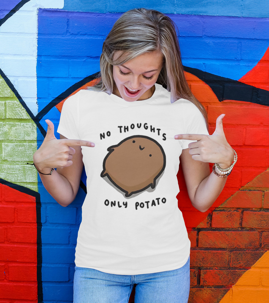 No Thoughts Only Potato Cute Cartoon Potato Character T-Shirt