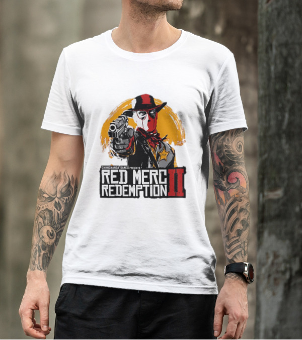Deadpool Chimichanga Games Red Merc Redemption II Cowboy Mercenary T-Shirt