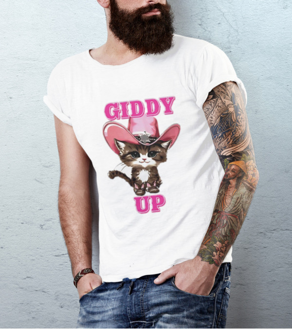 Giddy Up Cowboy Cat Pink Hat Kitten T-Shirt