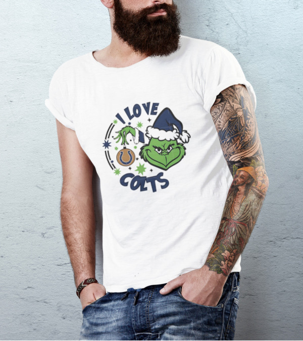 Indianapolis Colts I Love Colts Christmas Grinch Santa Hat T-Shirt
