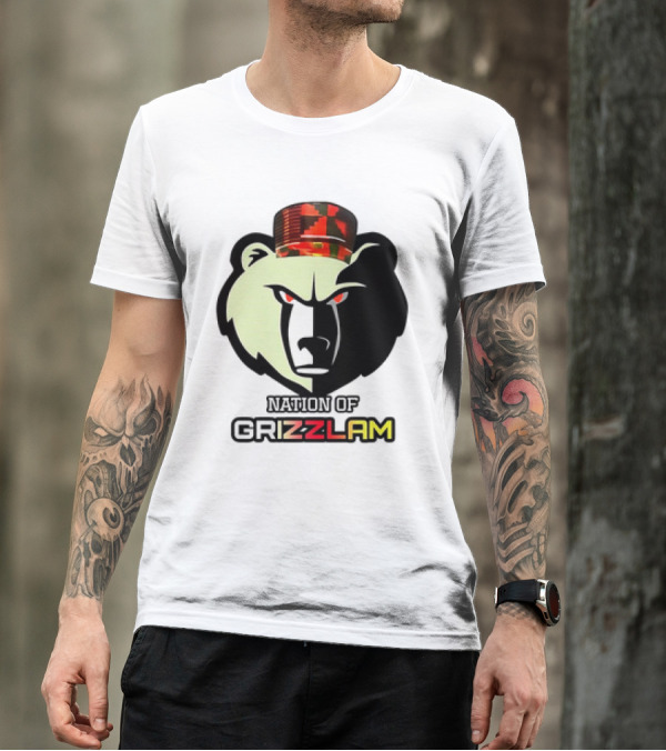 Nation Of Grizzlam Bear Logo With Camo Hat T-Shirt