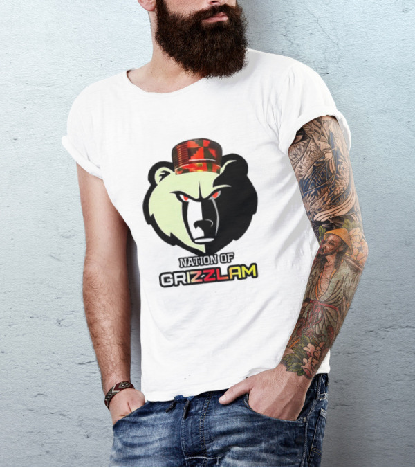 Nation Of Grizzlam Bear Logo With Camo Hat T-Shirt