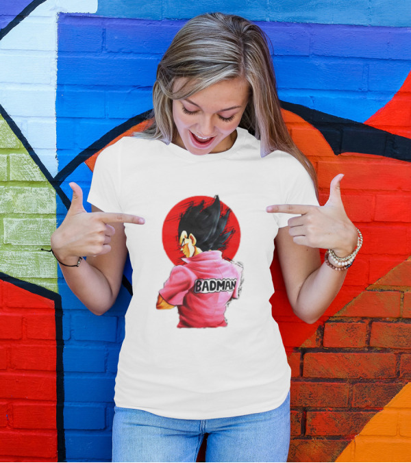 Vegeta Badman Pink Shirt Dragon Ball Style Red Circle Background T-Shirt