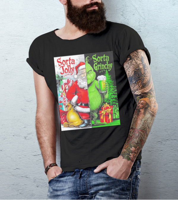 Sorta Jolly Sorta Grinchy Santa Claus Grinch Christmas Gifts T-Shirt