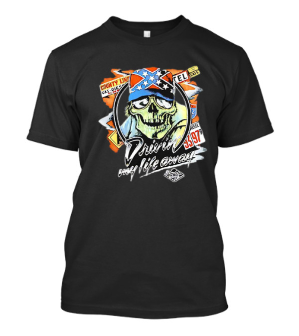Driven My Life Away Thelma And Louise Skull With Route 66 County Line Symbols T-Shirt
