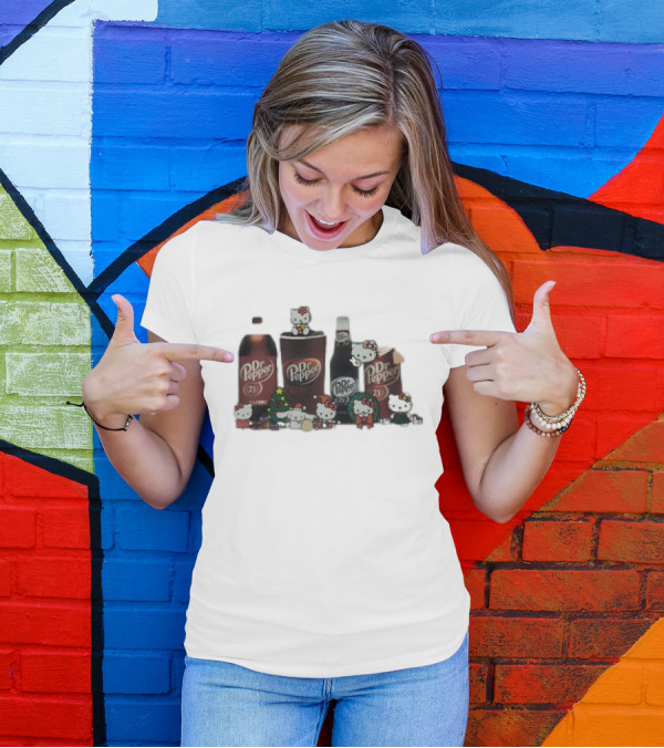 Hello Kitty Holiday With Dr Pepper Bottles And Cans T-Shirt