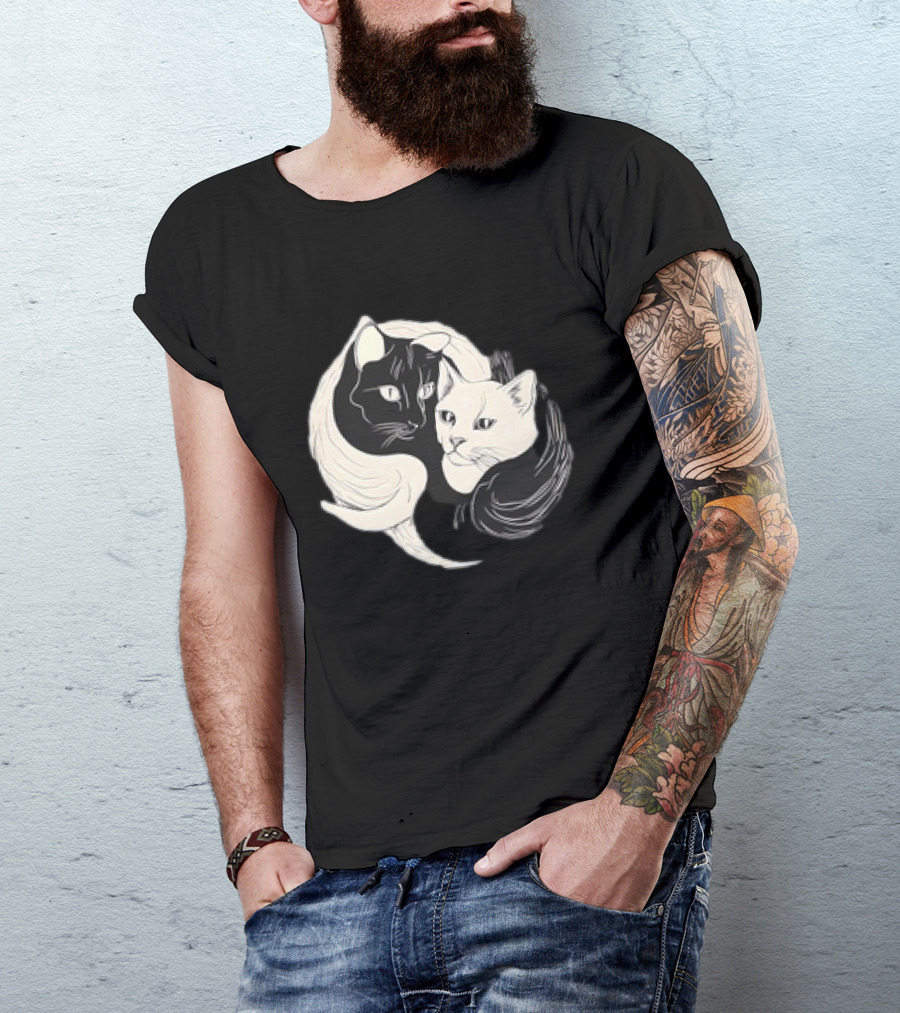 Yin Yang Cats Black And White Circle Harmony T-Shirt