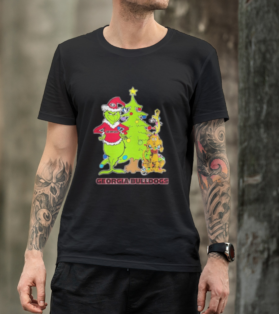 Georgia Bulldogs Grinch Christmas Tree Football T-Shirt