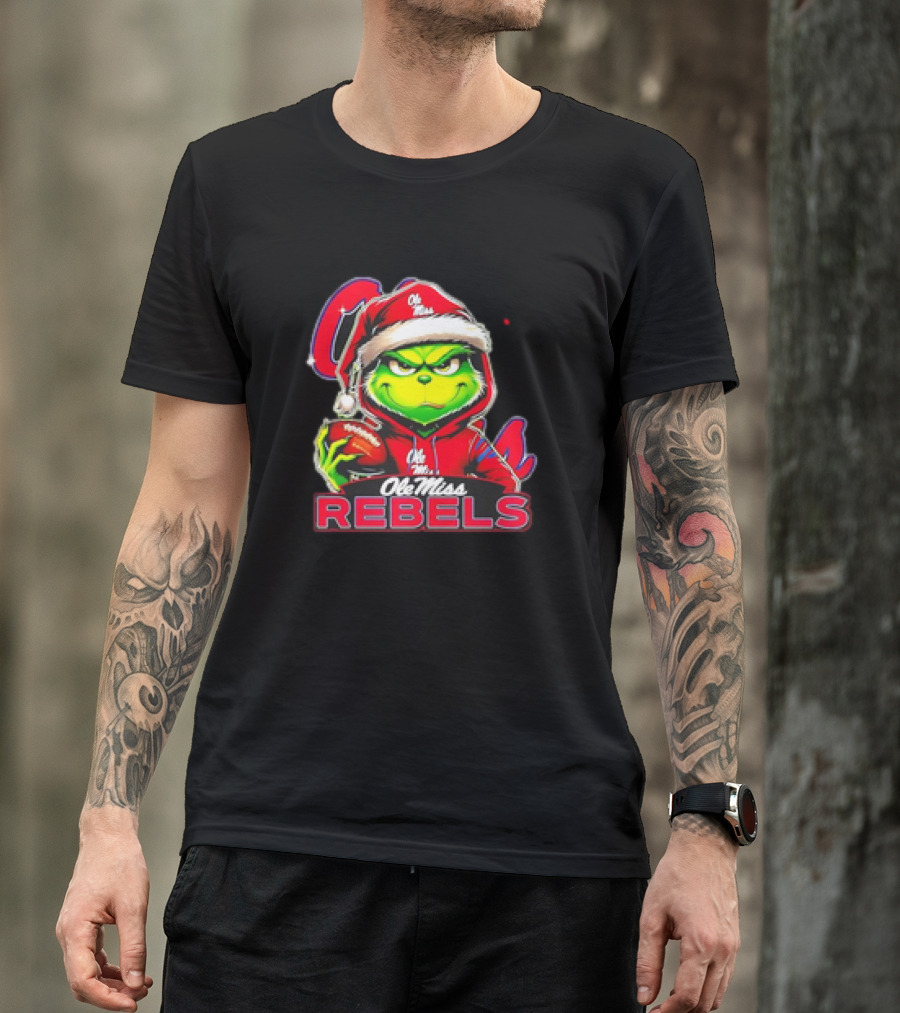 Grinch Ole Miss Rebels Christmas Football Santa T-Shirt