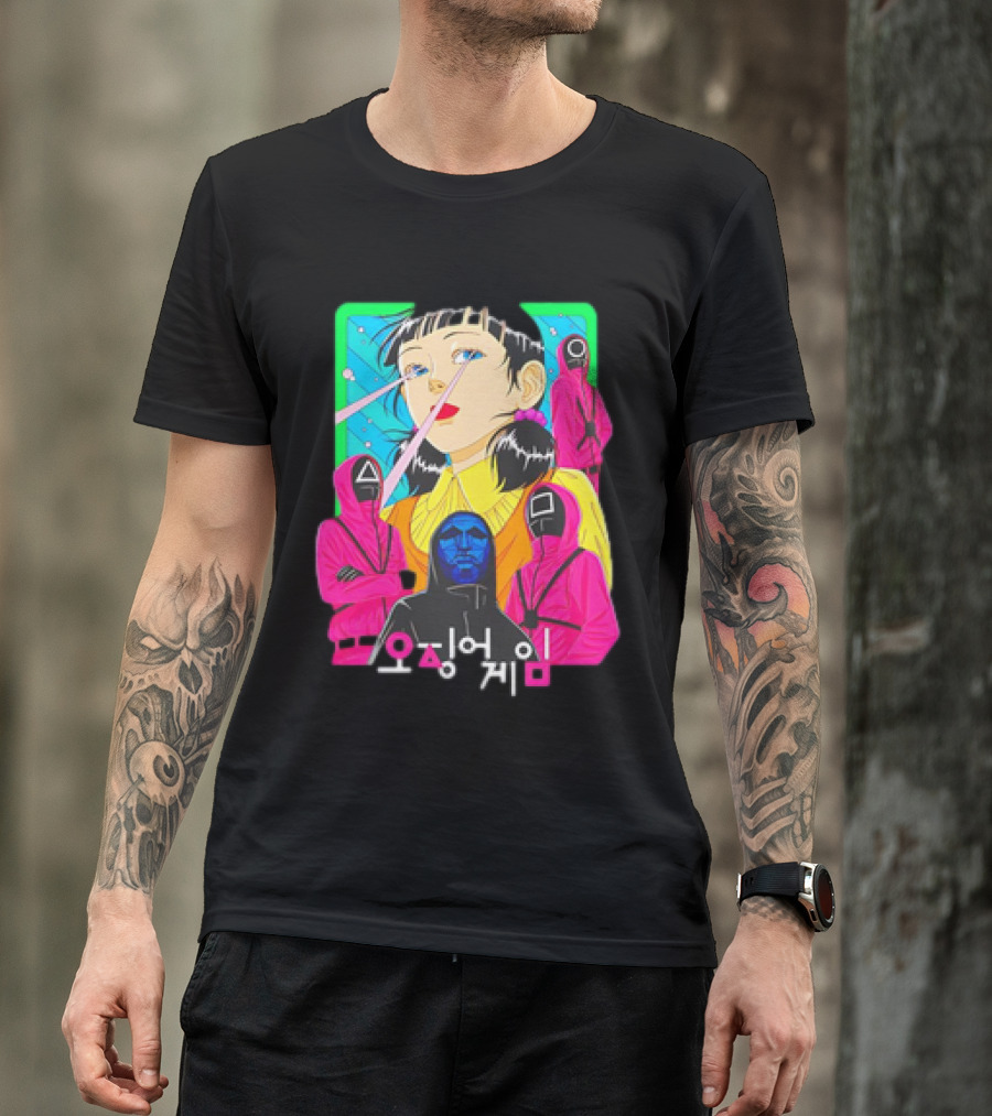 Squid Game 오징어 게임 Pink Soldier Characters And Doll T-Shirt