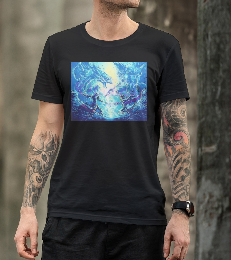 Yu Gi Oh Seto Kaiba Dueling Yugi Muto Blue-Eyes White Dragon And Dark Magician Showdown T-Shirt