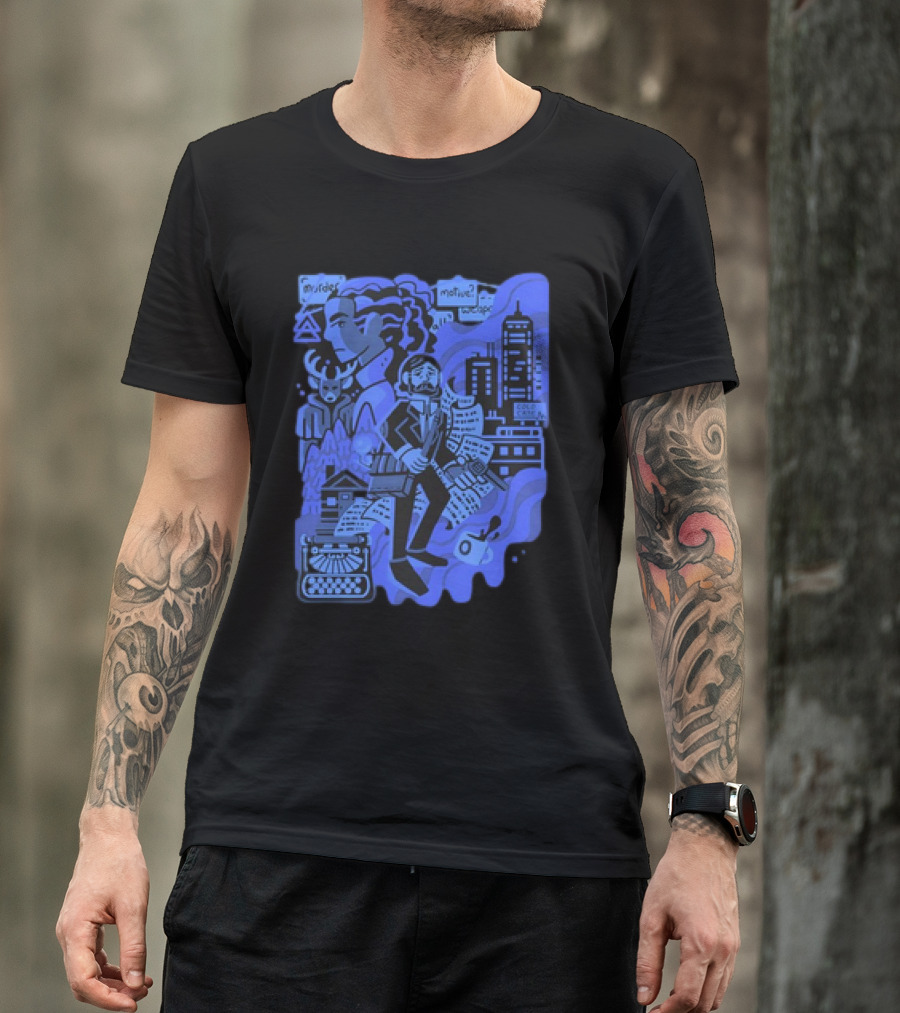Alan Wake Herald Of Darkness Mystery Writers Typewriter Cityscape T-Shirt