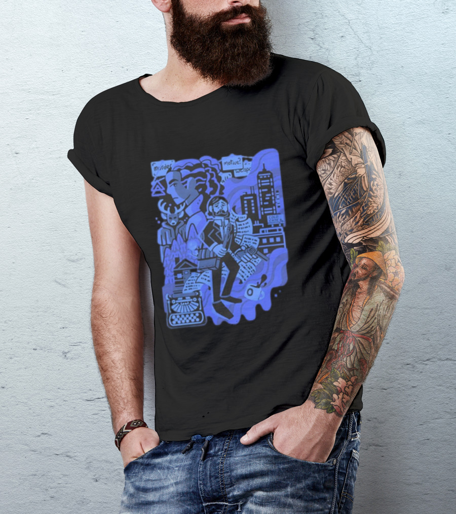 Alan Wake Herald Of Darkness Mystery Writers Typewriter Cityscape T-Shirt