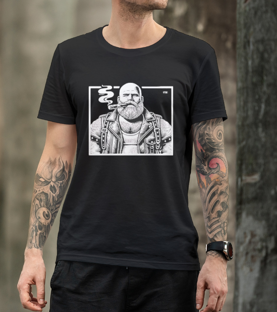 Cigar Daddy Bearded Biker In Leather Jacket T-Shirt