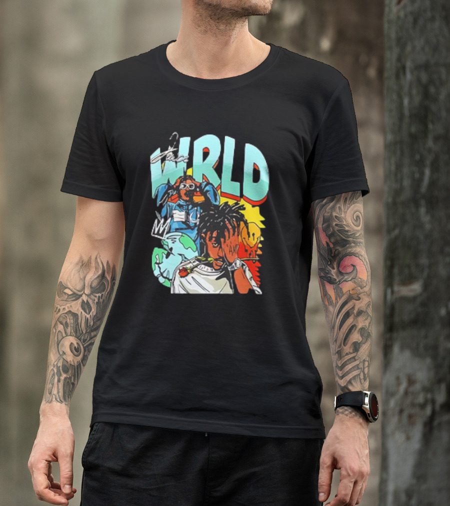 Juice Wrld Vintage 90s Cartoon Style Colorful Artwork Planet Background T-Shirt