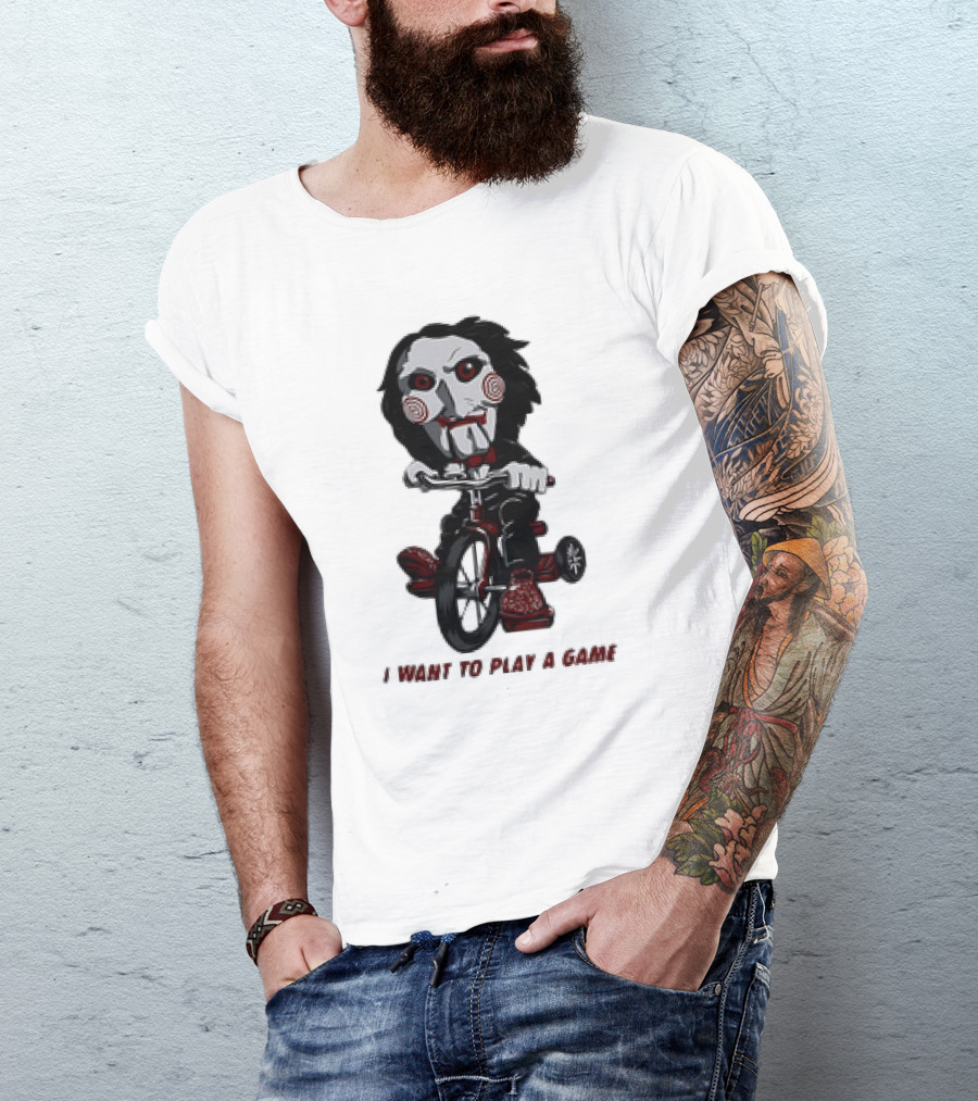 Saw Jigsaw I Want To Play A Game Tricycle Puppet Image T-Shirt