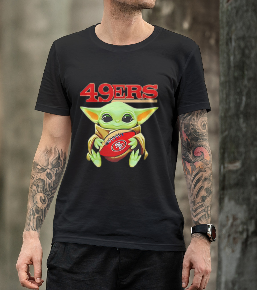 Baby Yoda Star Wars Holding San Francisco 49ers Football T-Shirt