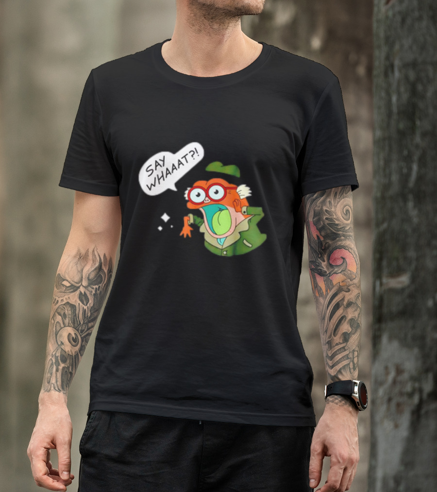 Hop Pop Plantar Amphibia Say Whaaaat Frog Cartoon Character Reaction T-Shirt