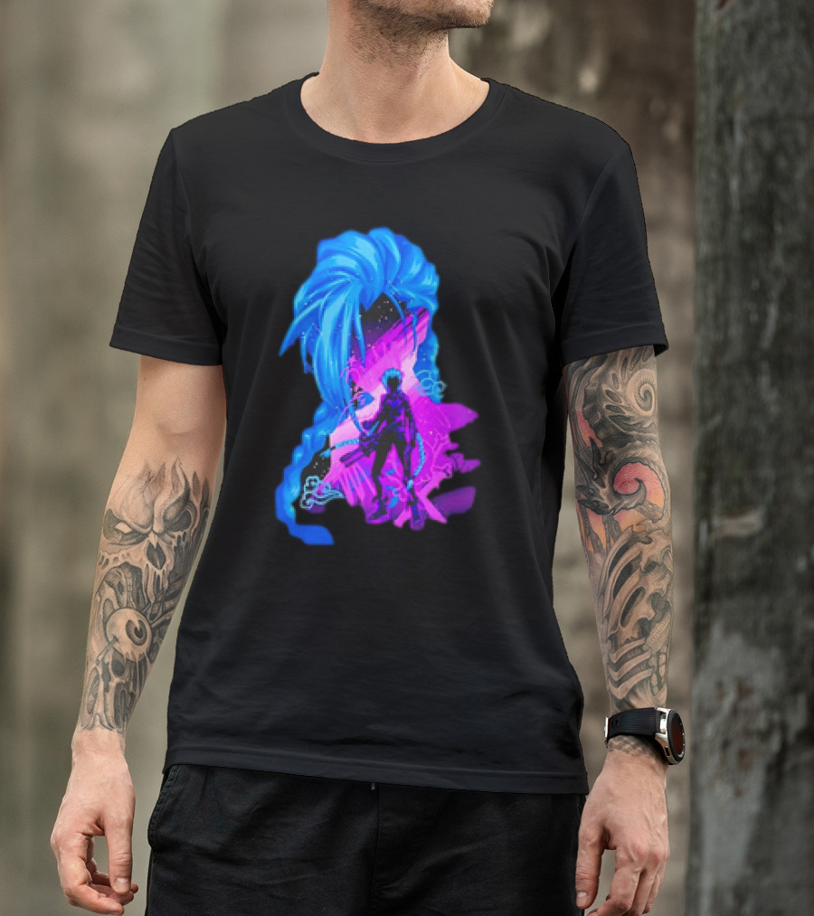 Jinx Arcane League Of Legends Iconic Silhouette With Blue Hair T-Shirt