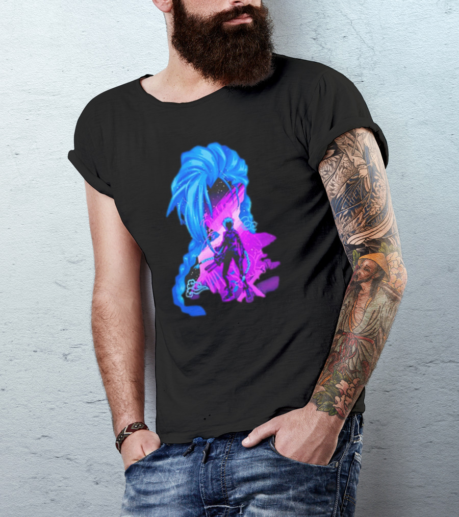 Jinx Arcane League Of Legends Iconic Silhouette With Blue Hair T-Shirt