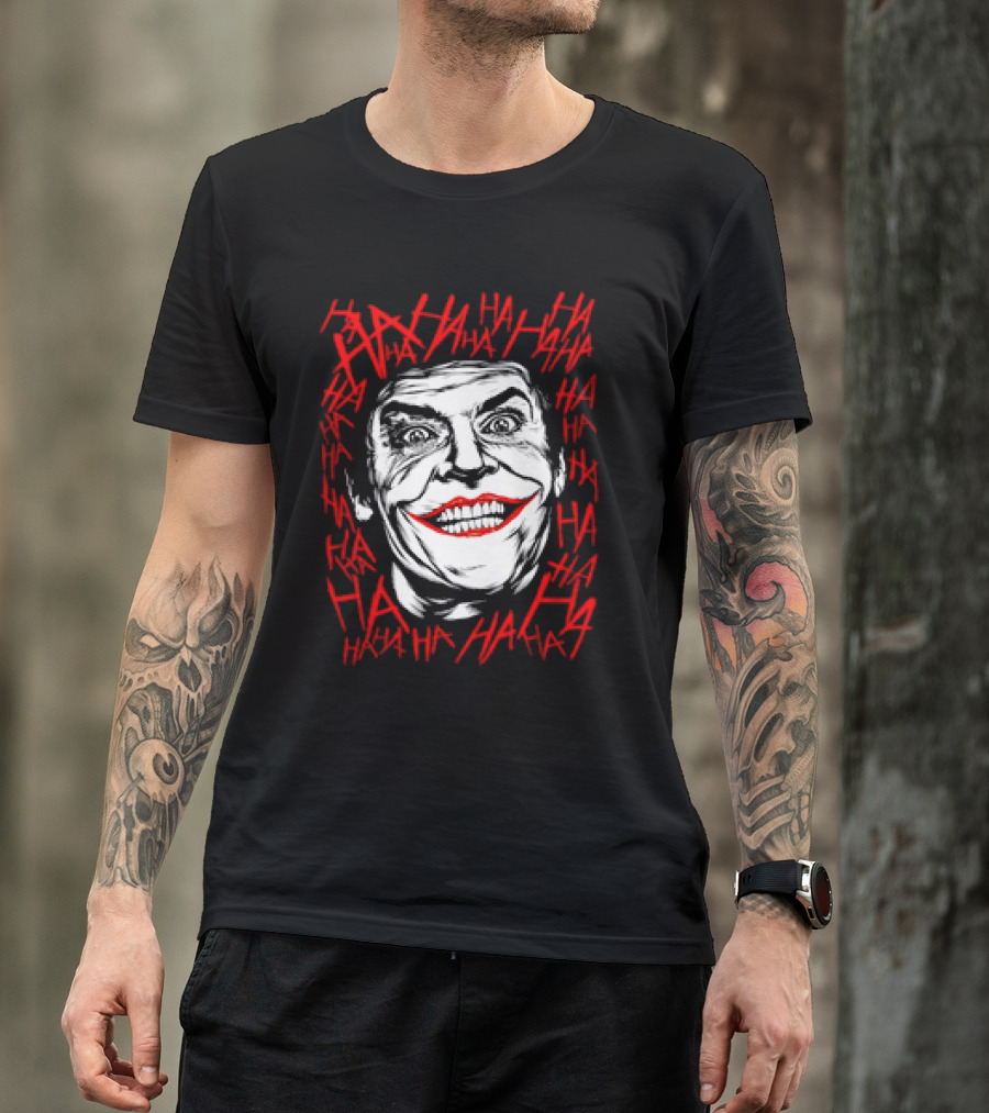 Joker Laughing Face Surrounded By Red HAHA Textured T-Shirt