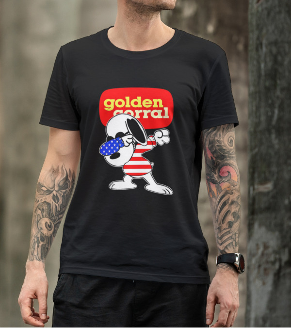 Golden Corral Snoopy Dabbing In American Flag Colors T-Shirt