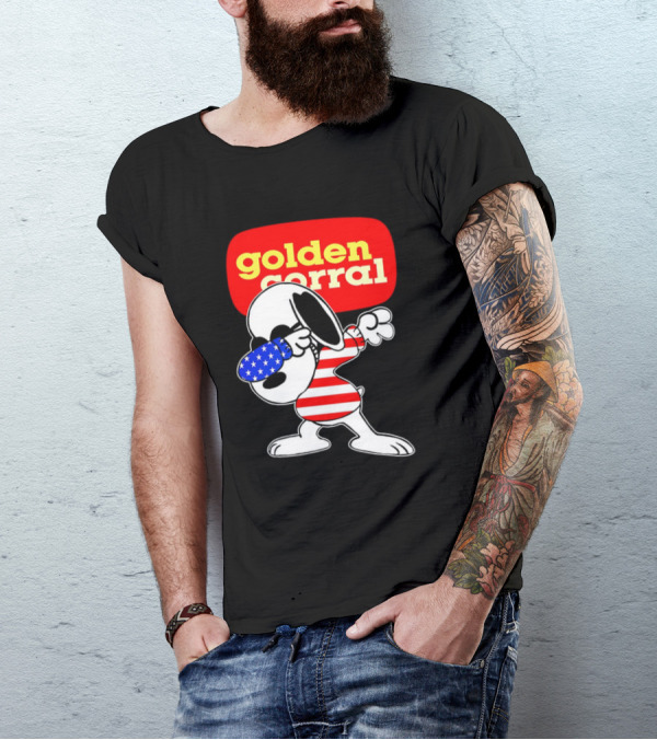 Golden Corral Snoopy Dabbing In American Flag Colors T-Shirt