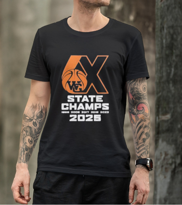6X WG State Champs 2025 With Basketball Graphic T-Shirt