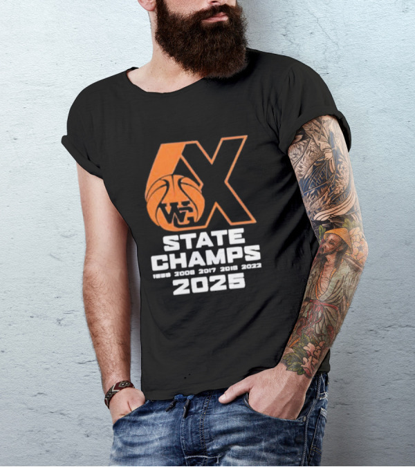 6X WG State Champs 2025 With Basketball Graphic T-Shirt