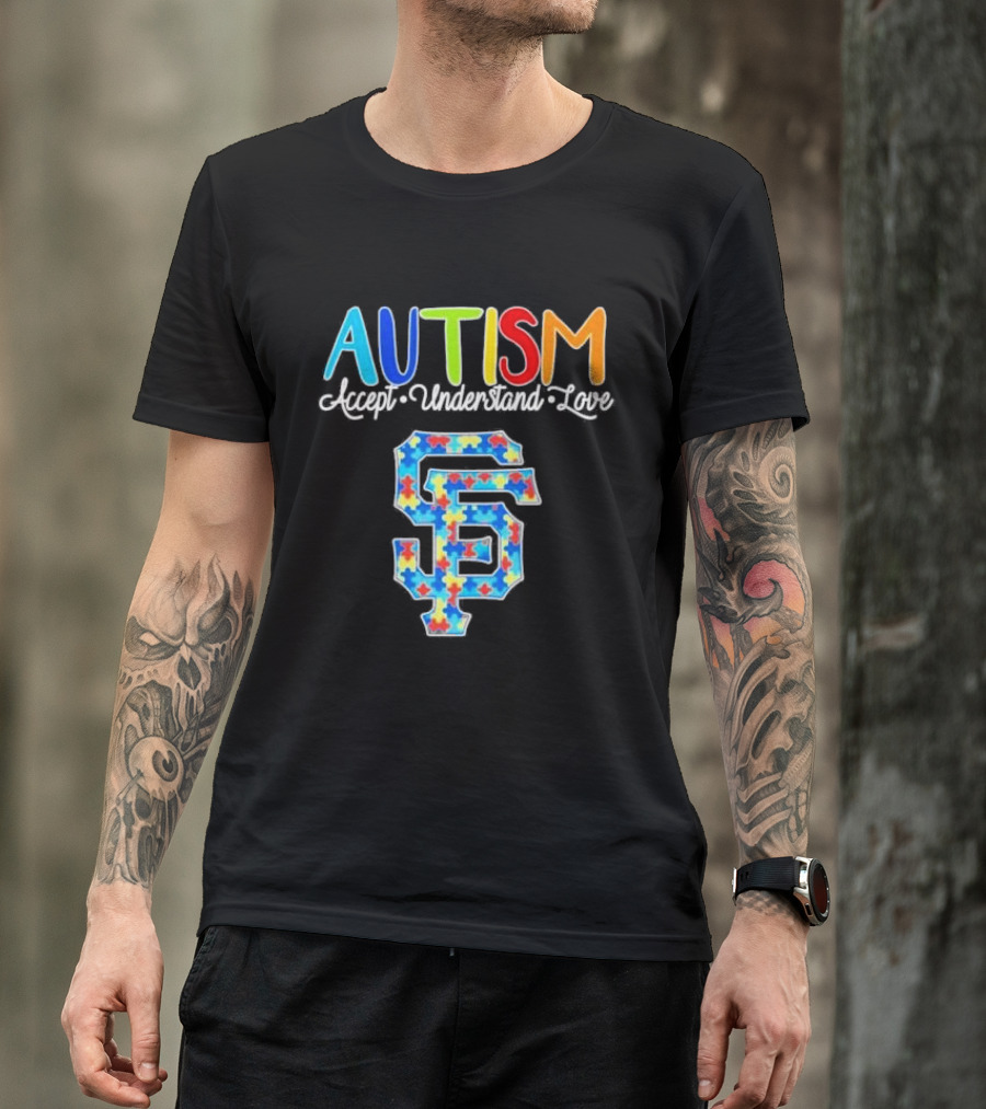 AUTISM Accept Understand Love San Francisco Giants Puzzle Pattern T-Shirt