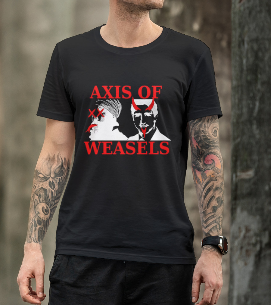 Axis Of Weasels Political Satire Parody With Two Men And Devil Horns T-Shirt