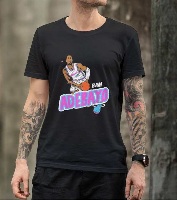 Bam Adebayo Miami Heat Retro Style Caricature With Basketball T-Shirt