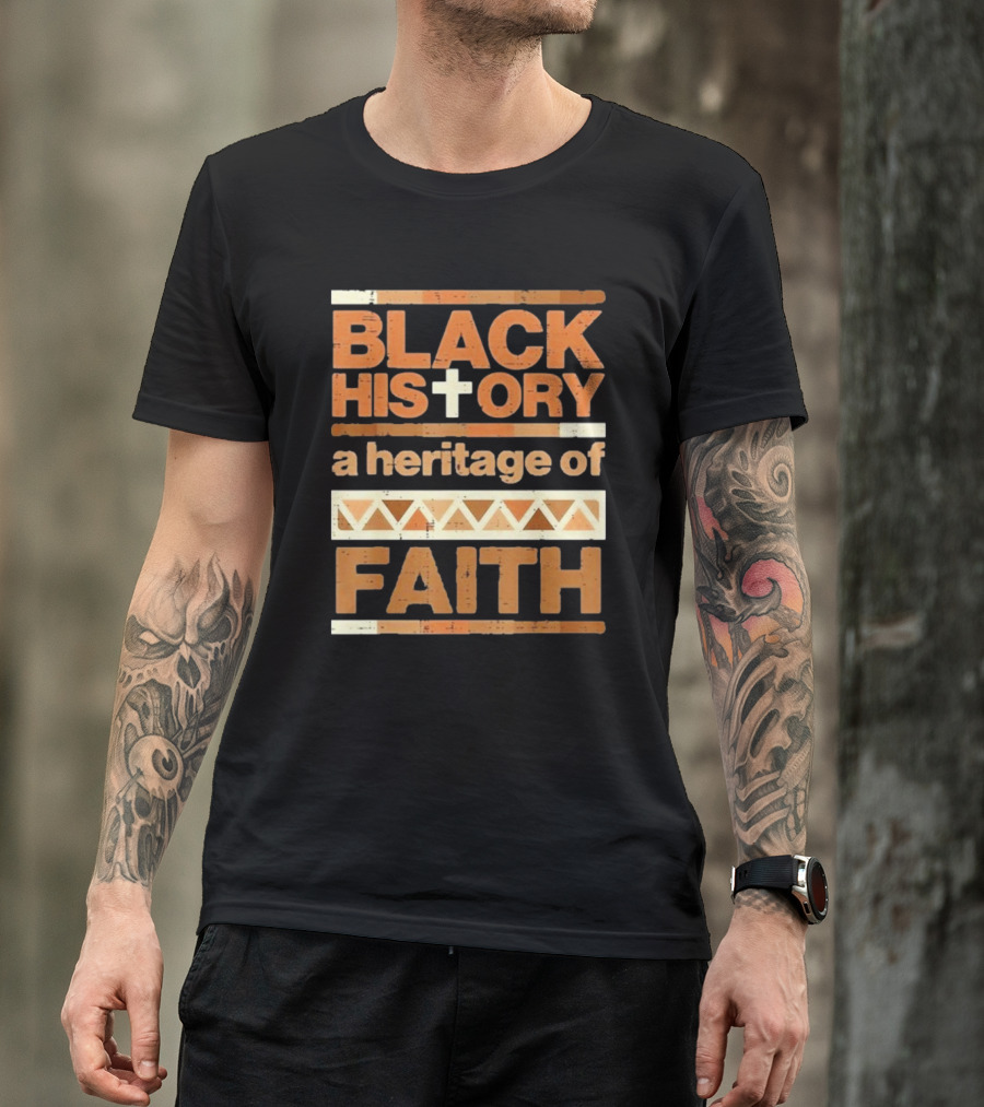 Black History Cross Heritage Of Faith African Pattern T-Shirt