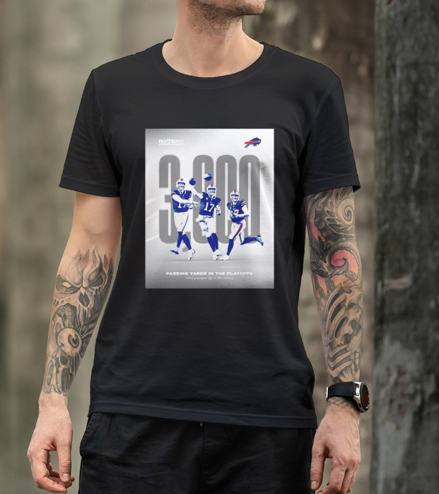 Buffalo Bills 3000 Passing Yards In The Playoffs Third-Youngest QB In NFL History T-Shirt