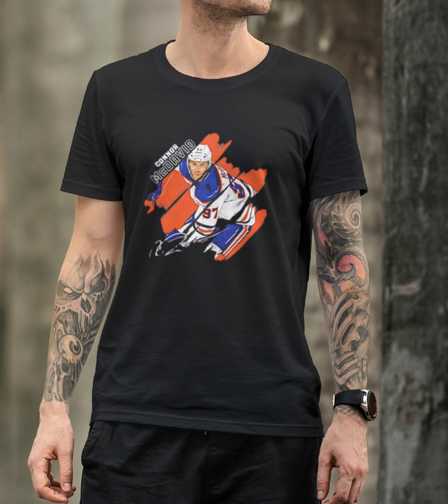 Connor McDavid Edmonton Oilers NHL Hockey Stripes Signature Vintage T-Shirt