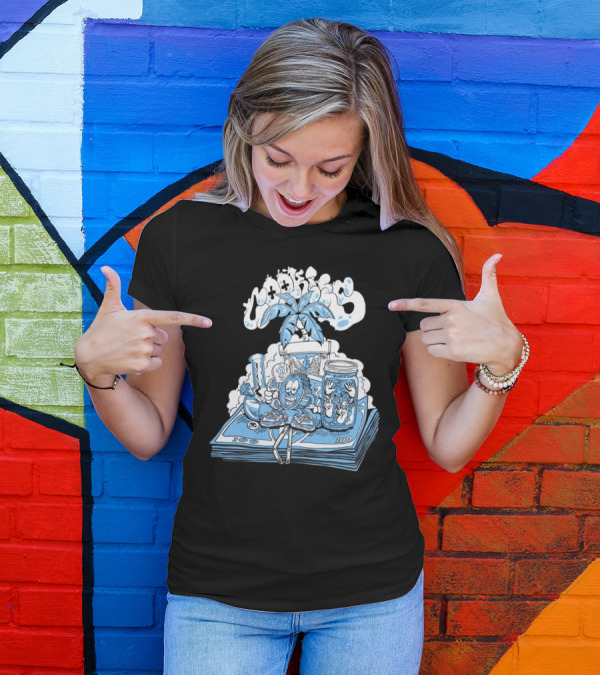 Cookiessf Laid Back Smoking Character With Money And Marijuana Elements T-Shirt