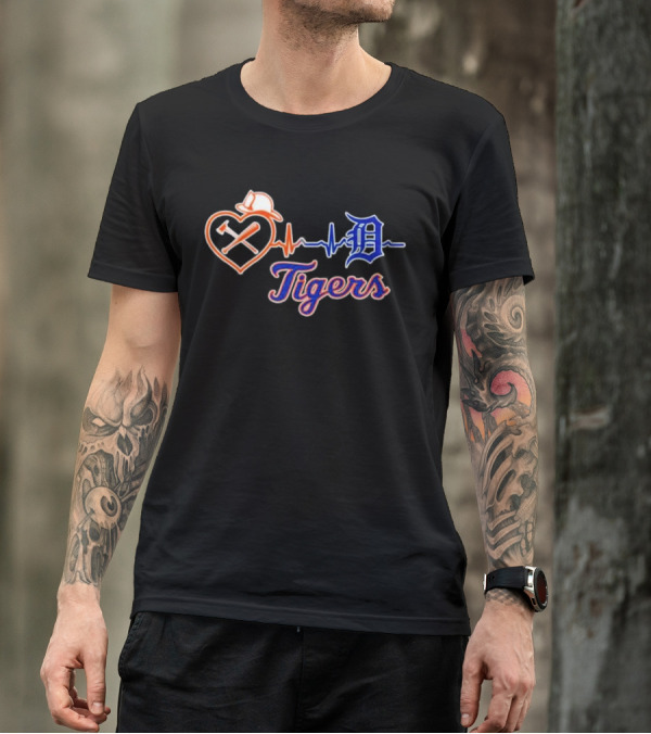 Firefighter Detroit Tigers Heartbeat T-Shirt