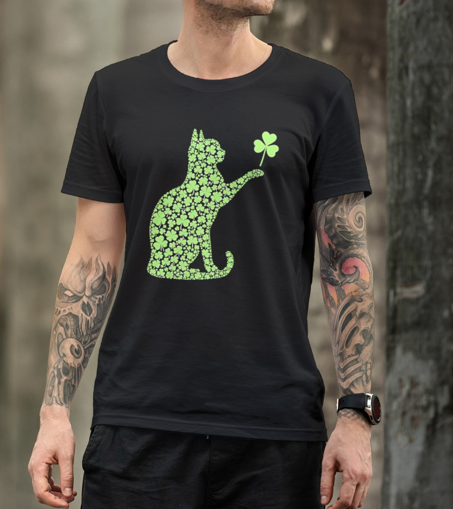 Funny St. Patrick’S Day Shamrock Cat Irish T-Shirt