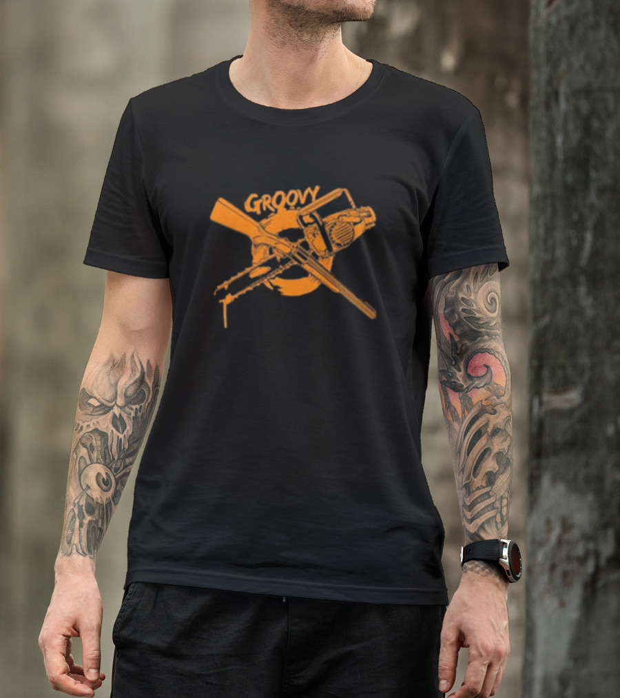 Groovy Chainsaw And Boomstick Shotgun T-Shirt