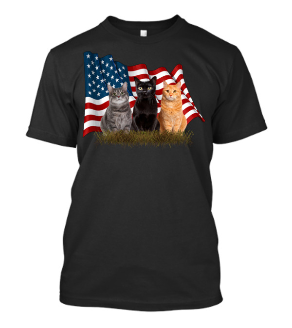 Patriotic Cats With USA Flag For 4th July Cat Lover T-Shirt