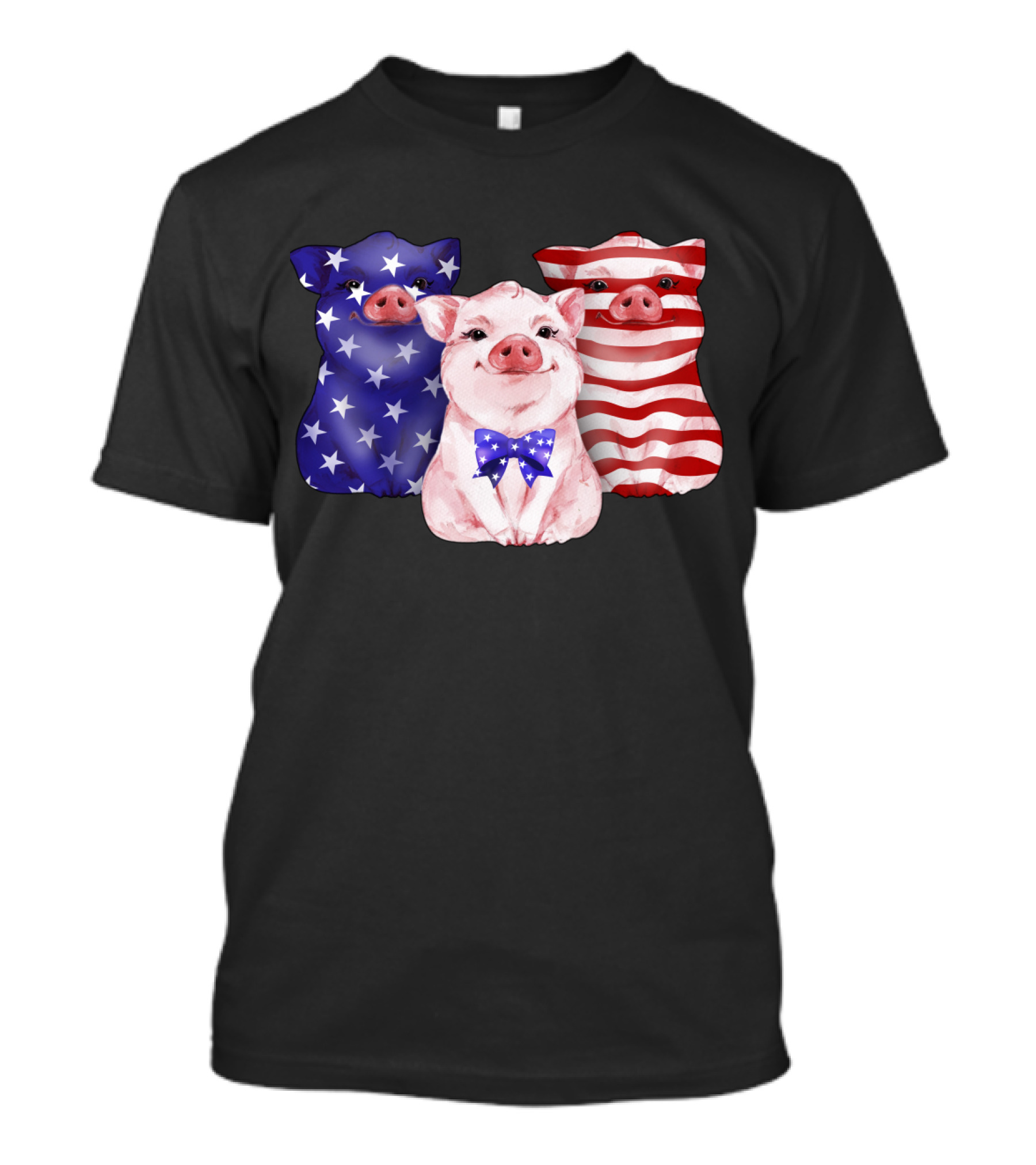 Pig Lover Independence Day USA Flag Stars And Stripes Trio T-Shirt