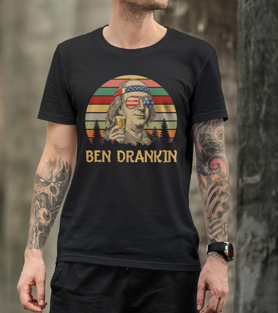 Ben Drankin Patriotic 4th July USA Flag Sunglasses T-Shirt