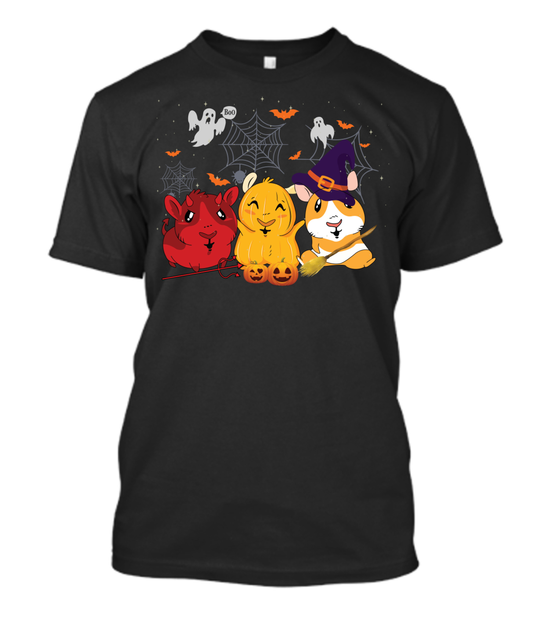 Guinea Pig Lover Halloween Ghosts Pumpkins Witch Hat Devil Costume T-Shirt
