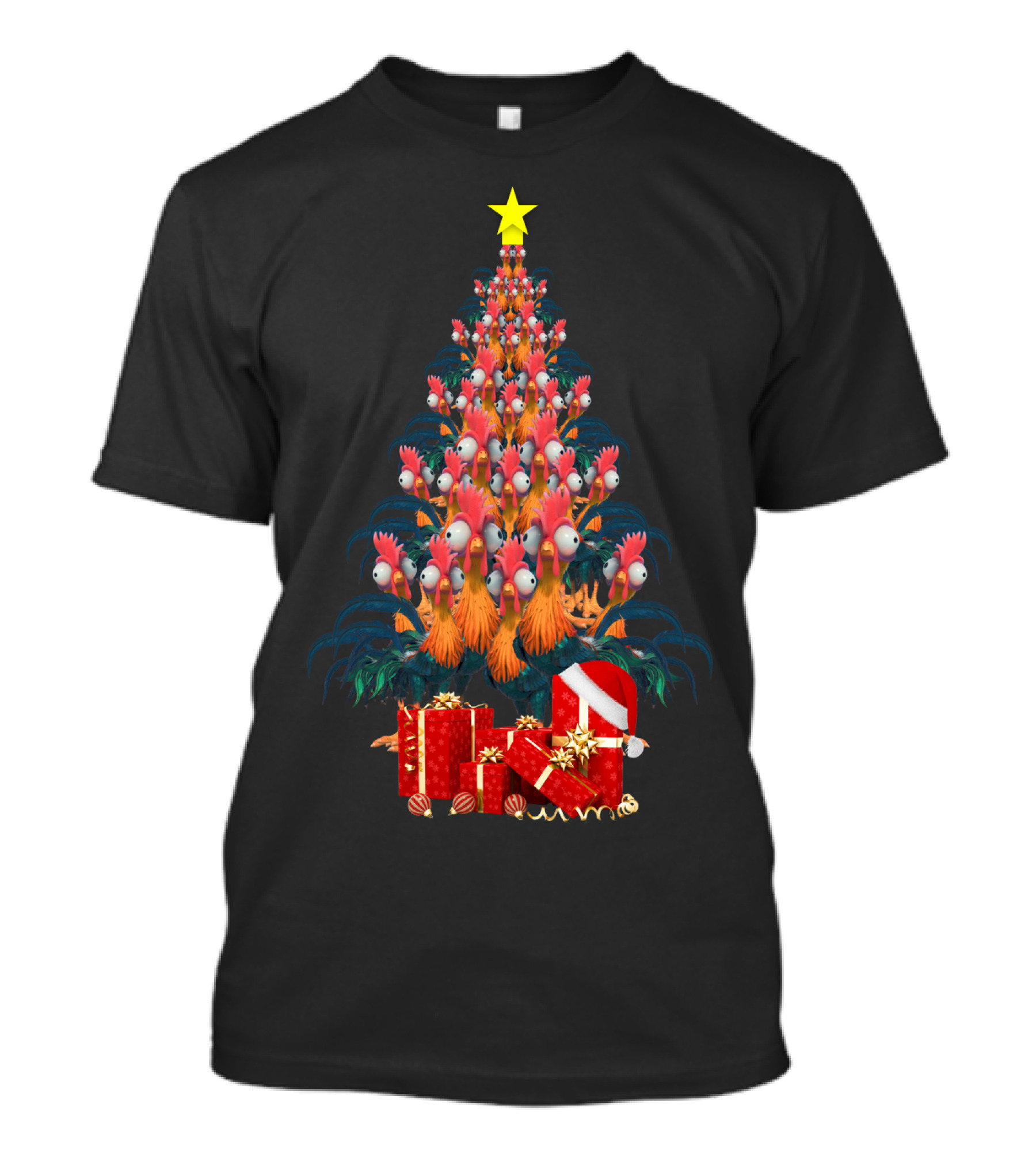 Farmer Chicken Christmas Tree With Festive Star And Gift Boxes T-Shirt