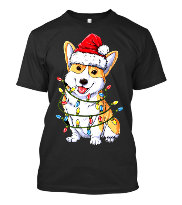 Welsh Corgi Lover Christmas Lights Santa Hat T-Shirt