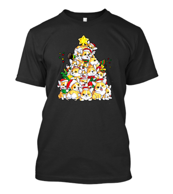 Welsh Corgi Dog Lover Christmas Tree Santa Hats Star Festive Puppies T-Shirt