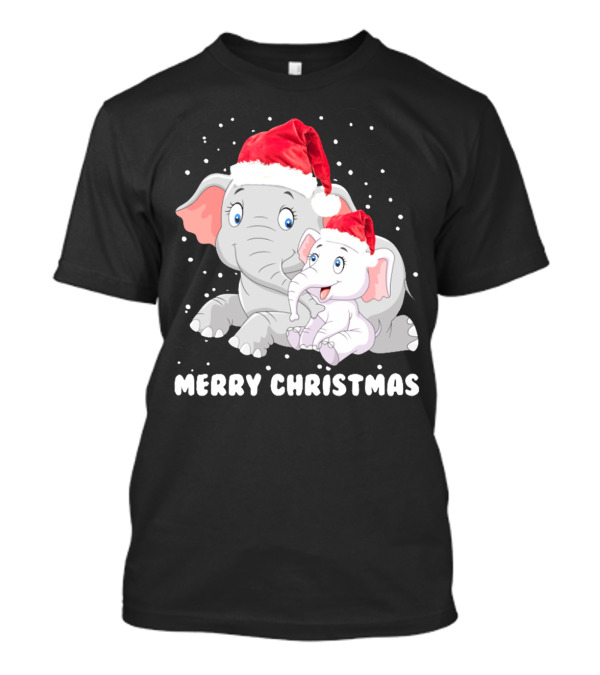 Merry Christmas Elephant Lover Santa Hat Family T-Shirt