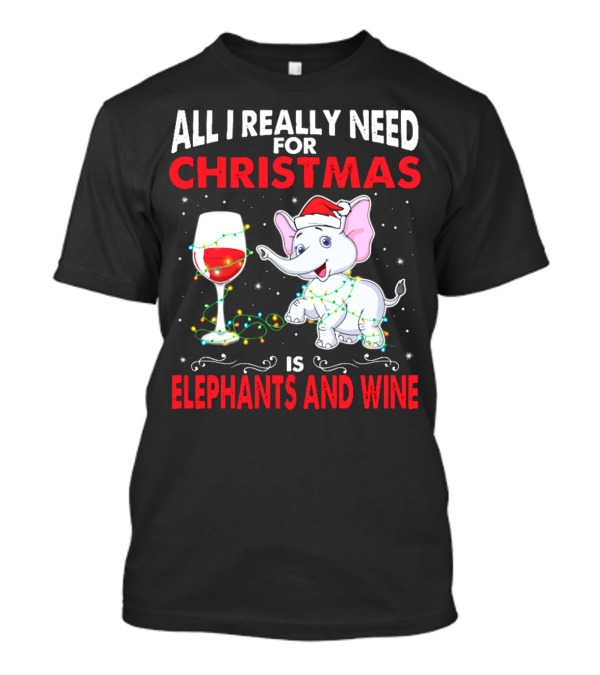 Elephant Lover Christmas Elephants And Wine T-Shirt