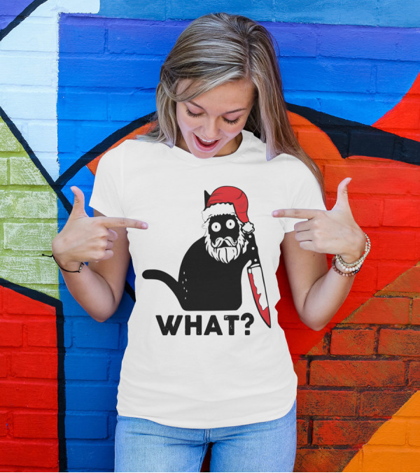 What Black Cat Santa Knife Christmas T-Shirt